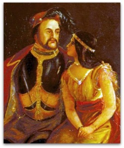 painting of Pocahontas and John Rolfe, by J.W. Glass